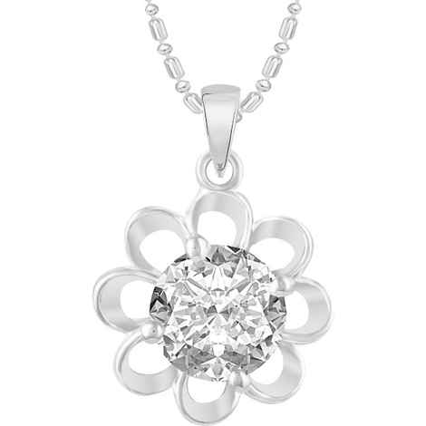 Buy Srikara Alloy Silver Plated CZ/AD Flower Solitaire Fashion Jewelry Pendant Chain - SKP2482R - Purplle