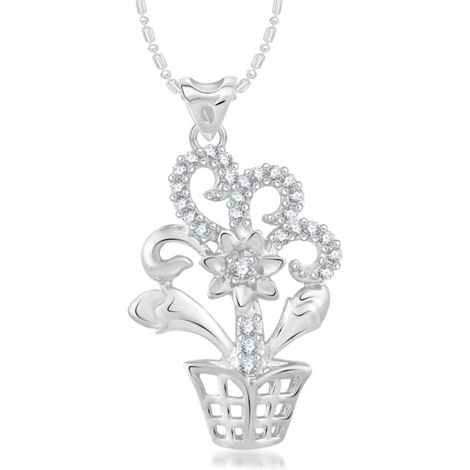 Buy Srikara Alloy Rhodium Plated CZ/AD Flowerpot Fashion Jewelry Pendant with Chain - SKP2402R - Purplle