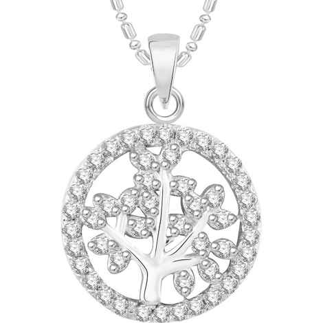 Buy Srikara Alloy Rhodium Plated CZ / AD Tree Fashion Jewellery Pendant with Chain - SKP2545R - Purplle