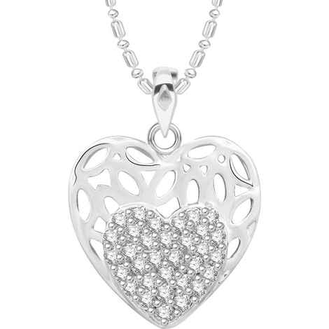 Buy Srikara Alloy Rhodium Plated CZ/AD Beautiful Heart Fashion Jewelry Pendant Chain - SKP2605R - Purplle