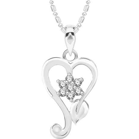 Buy Srikara Alloy Rhodium Plated CZ/AD Leaf Heart Fashion Jewelry Pendant with Chain - SKP2610R - Purplle