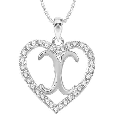 Buy Srikara Alloy Rhodium Plated CZ/AD Alphabet "X" in Heart Fashion Jewelry Pendant - SKP2314R - Purplle