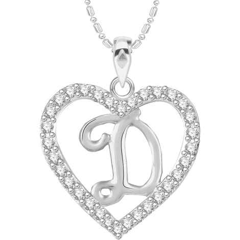 Buy Srikara Alloy Rhodium Plated CZ/AD Alphabet "D" in Heart Fashion Jewelry Pendant - SKP2294R - Purplle