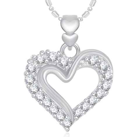 Buy Srikara Alloy Rhodium Plated CZ / AD Well Designed Heart Pendant with Chain - SKP1868R - Purplle