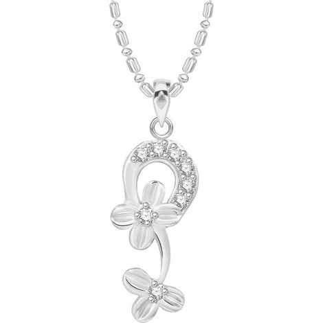 Buy Srikara Alloy Rhodium Plated CZ / AD Floral Fashion Jewellery Pendant with Chain - SKP2625R - Purplle