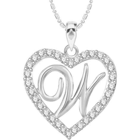 Buy Srikara Alloy Rhodium Plated CZ/AD Alphabet "W" in Heart Fashion Jewelry Pendant - SKP2313R - Purplle