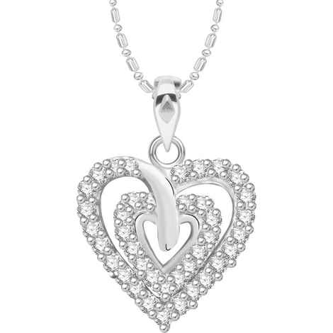 Buy Srikara Alloy Rhodium Plated CZ/AD Double Heart Fashion Jewellery Pendant Chain - SKP2604R - Purplle