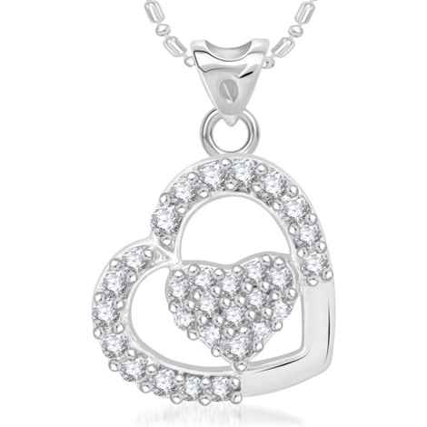 Buy Srikara Alloy Silver Plated CZ/AD Dual Heart Fashion Jewelry Pendant with Chain - SKP1979R - Purplle