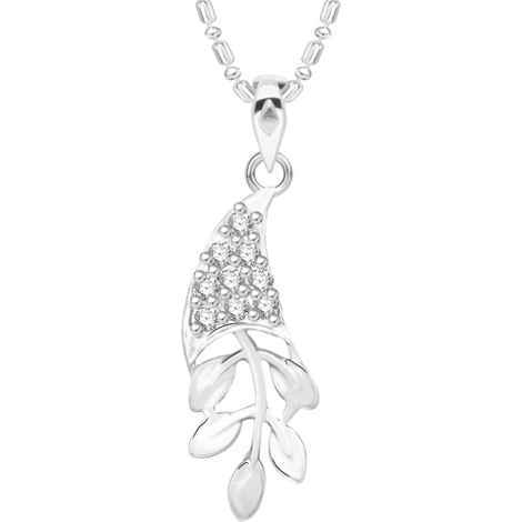 Buy Srikara Alloy Rhodium Plated CZ / AD Leafy Fashion Jewellery Pendant with Chain - SKP2615R - Purplle