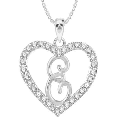 Buy Srikara Alloy Rhodium Plated CZ/AD Alphabet "E" in Heart Fashion Jewelry Pendant - SKP2295R - Purplle