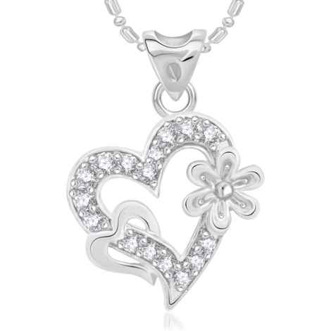 Buy Srikara Alloy Rhodium Plated CZ / AD Heart With Flower Fashion Jewellery Pendant - SKP2335R - Purplle