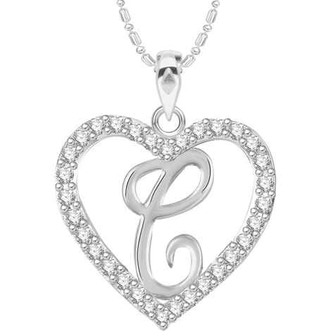 Buy Srikara Alloy Rhodium Plated CZ/AD Alphabet "C" in Heart Fashion Jewelry Pendant - SKP2293R - Purplle
