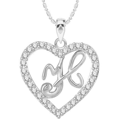 Buy Srikara Alloy Rhodium Plated CZ/AD Alphabet "H" in Heart Fashion Jewelry Pendant - SKP2298R - Purplle