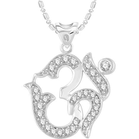 Buy Srikara Alloy Rhodium Plated CZ / AD Om Fashion Jewellery Pendant with Chain - SKP2775R - Purplle