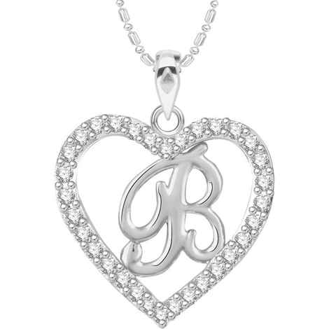 Buy Srikara Alloy Rhodium Plated CZ/AD Alphabet "B" in Heart Fashion Jewelry Pendant - SKP2292R - Purplle