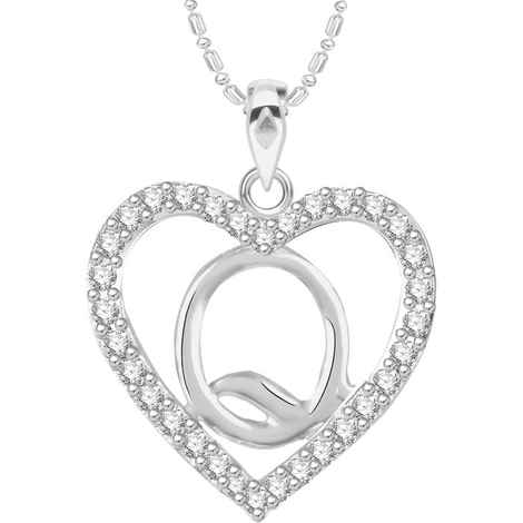 Buy Srikara Alloy Rhodium Plated CZ/AD Alphabet "Q" in Heart Fashion Jewelry Pendant - SKP2307R - Purplle