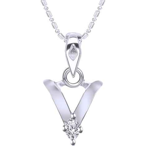 Buy Srikara Alloy Rhodium Plated CZ / AD Initial "V" Alphabet Pendant with Chain - SKP2823R - Purplle