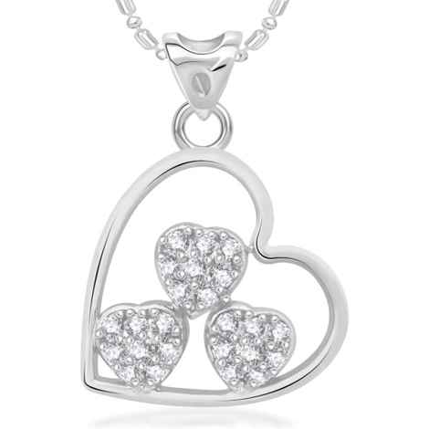 Buy Srikara Alloy Rhodium Plated CZ / AD Three Heart Fashion Jewellery Pendant Chain - SKP2010R - Purplle