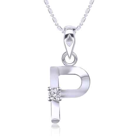 Buy Srikara Alloy Rhodium Plated CZ / AD Initial "P" Alphabet Pendant with Chain - SKP2817R - Purplle