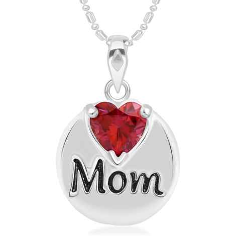 Buy Srikara Alloy Brass Rhodium Plated CZ/AD Mom Red Heart Pearl Fashion Jewelry Pendant - SKP2954R - Purplle