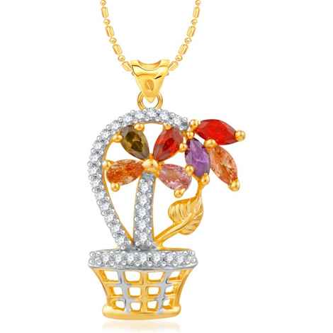 Buy Srikara Alloy Gold Plated CZ / AD Flowerpot Fashion Jewellery Pendant with Chain - SKP2412G - Purplle