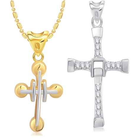 Buy Srikara Alloy Gold Plated CZ/AD Cross Pendant Fashion Jewelry Pendant Set Chain - SKCOMBO1443G - Purplle