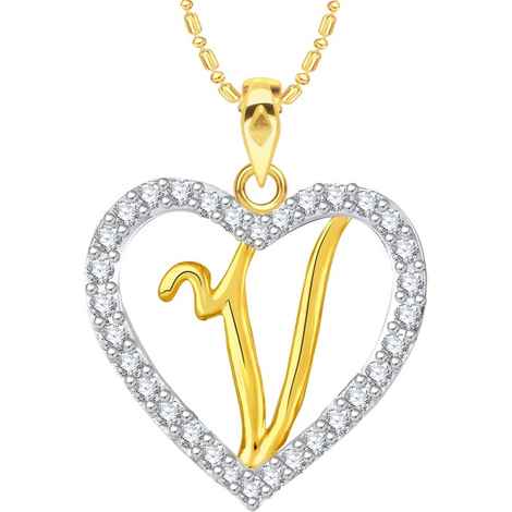 Buy Srikara Alloy Gold Plated CZ/AD Alphabet "V" in Heart Fashion Jewelry Pendant - SKP2286G - Purplle