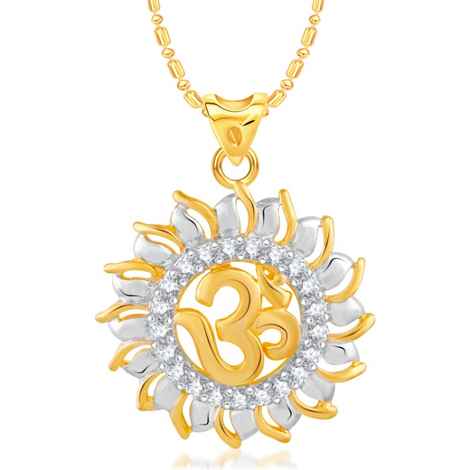 Buy Srikara Alloy Gold Plated CZ / AD Om Fashion Jewellery Pendant with Chain - SKP2454G - Purplle