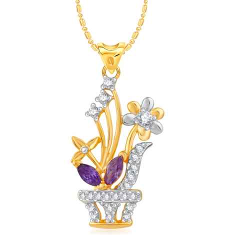 Buy Srikara Alloy Gold Plated CZ / AD Flowerpot Fashion Jewellery Pendant with Chain - SKP2409G - Purplle