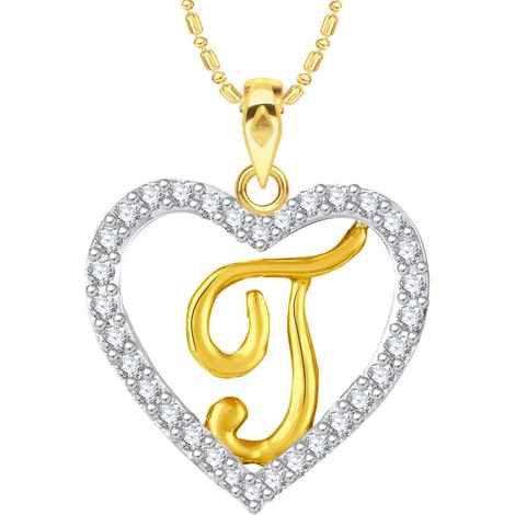 Buy Srikara Alloy Gold Plated CZ/AD Alphabet "T" in Heart Fashion Jewelry Pendant - SKP2284G - Purplle