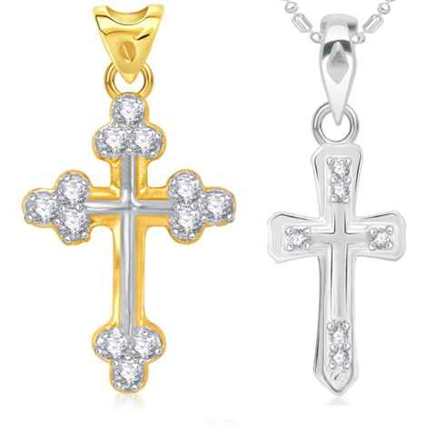 Buy Srikara Alloy Gold Plated CZ/AD Cross Pendant Fashion Jewelry Pendant Set Chain - SKCOMBO1446G - Purplle