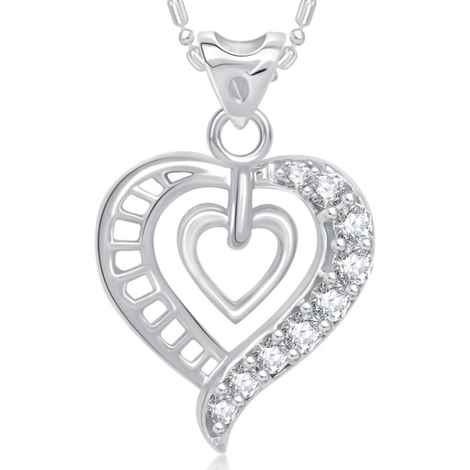 Buy Srikara Alloy Rhodium Plated CZ Double Heart Valentine Fashion Jewellery Pendant - SKP1649R - Purplle
