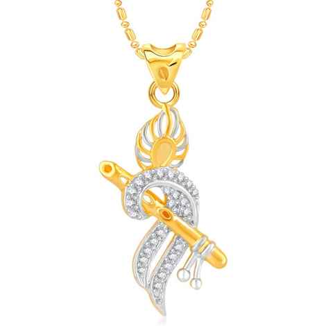 Buy Srikara Alloy Brass Gold Plated CZ / AD Krishna Flute Fashion Jewellery Pendant - SKP3108G - Purplle