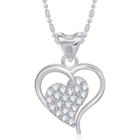 Buy Srikara Alloy Rhodium Plated CZ/AD Cute Heart Fashion Jewelry Pendant with Chain - SKP1517R - Purplle