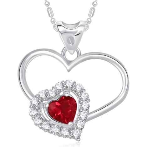 Buy Srikara Alloy Red Stone Double Heart Valentine Fashion Jewellery Pendant Chain - SKP1710R - Purplle