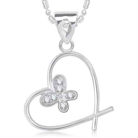 Buy Srikara Alloy Rhodium Plated CZ/AD Butterfly in Heart Valentine Fashion Jewelry Pendant - SKP1660R - Purplle