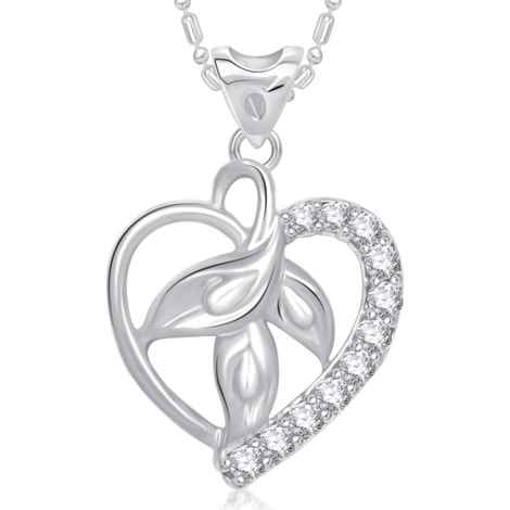 Buy Srikara Alloy Rhodium Plated CZ Leaf in Heart Valentine Fashion Jewelry Pendant - SKP1650R - Purplle
