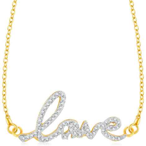 Buy Srikara Brass Alloy Gold Plated CZ Cursive Love Fashion Jewelry Pendant Chain - SKP3232G - Purplle