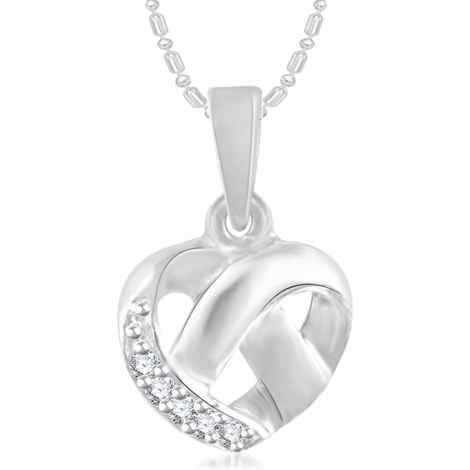 Buy Srikara Alloy Rhodium Plated CZ/AD Curved Heart Fashion Jewellery Pendant Chain - SKP3069R - Purplle