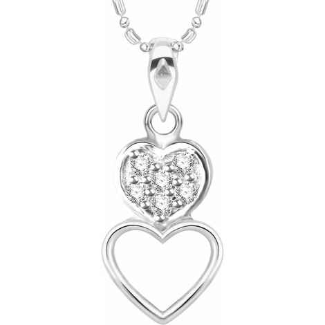 Buy Srikara Alloy Rhodium Plated CZ/AD Dual Heart Fashion Jewelry Pendant with Chain - SKP3070R - Purplle
