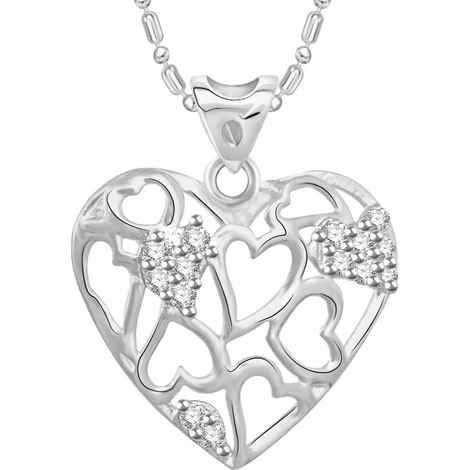 Buy Srikara Alloy Rhodium Plated CZ/AD Multi Hearts Fashion Jewellery Pendant Chain - SKP3075R - Purplle