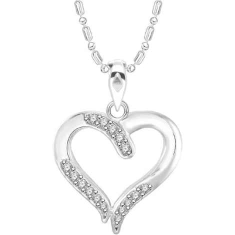 Buy Srikara Alloy Rhodium Plated CZ/AD Heart Pattern Fashion Jewellery Pendant Chain - SKP3137R - Purplle