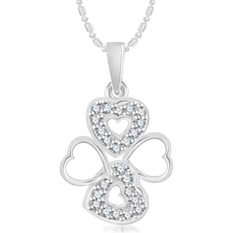 Buy Srikara Alloy Rhodium Plated CZ/AD Crystals Hearts Fashion Jewelry Pendant Chain - SKP3082R - Purplle