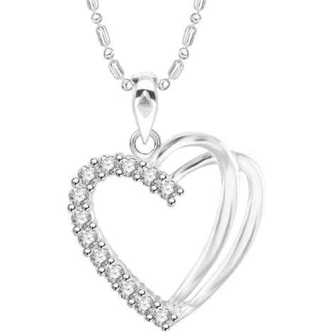 Buy Srikara Alloy Brass Rhodium Plated CZ Double Line Heart Fashion Jewelry Pendant - SKP3121R - Purplle