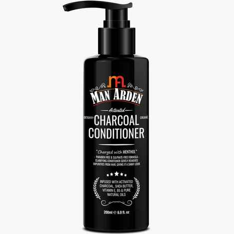 Man Arden Activated Charcoal Cream Conditioner, Charged with Menthol (200 ml) - Deep Conditioner for Damaged & Dry Hair, Nourishes Scalp, Removes Residue Buildup