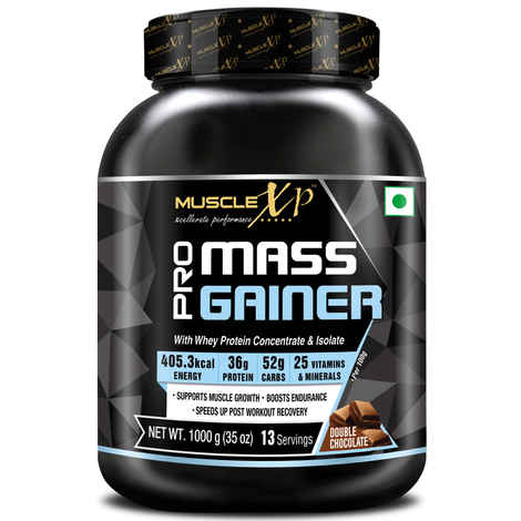 Buy MuscleXP Pro Mass Gainer - With Whey Protein, Isolate, 25 Vitamins & Minerals, Double Chocolate, 1kg (2.2 lb) - Purplle