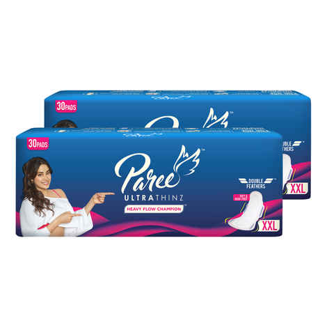 Paree Ultra Thinz Soft & Rash Free Sanitary Pads For Heavy Flow 30 Pads- XXL (Tri-Fold) - (Combo of 2)