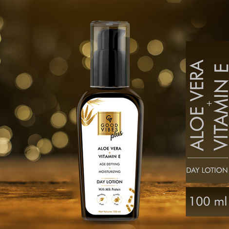 Buy Good Vibes Plus Aloe Vera + Vitamin E Age Defying + Moisturizing Day Face Lotion with Milk Protein | Hydrating | No Parabens, No Sulphates (100 ml) - Purplle