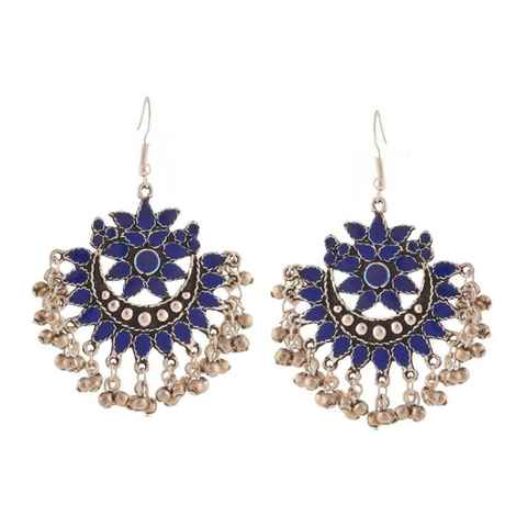Buy Crunchy Fashion Blue Oxidised Silver Dangler Earrings - Purplle
