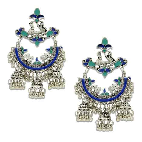 Buy Crunchy Fashion Oxidised Silver Bohemian Jhumki Earring - Purplle